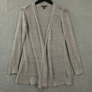 Eileen Fisher Sweater Womens PS Petite Gray Marled Open Front Linen Knit FLAW